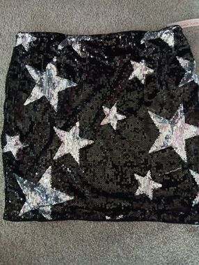 ROMWE Black Sequin Mini Skirt with Silver Star Appliqués NWT ROMWE
